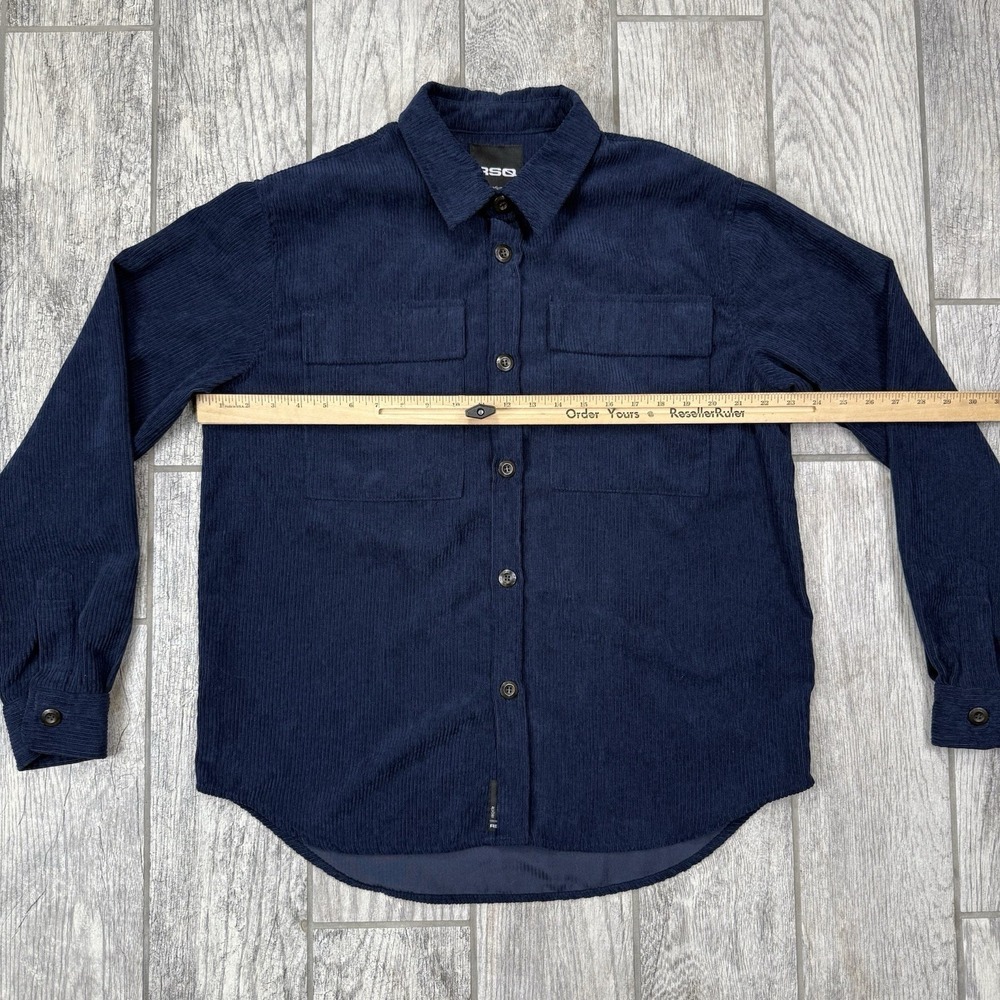 RSQ Blue‎ Corduroy Button Down Long Sleeve 100% Polyester Shirt Size Medium - Picture 3 of 9